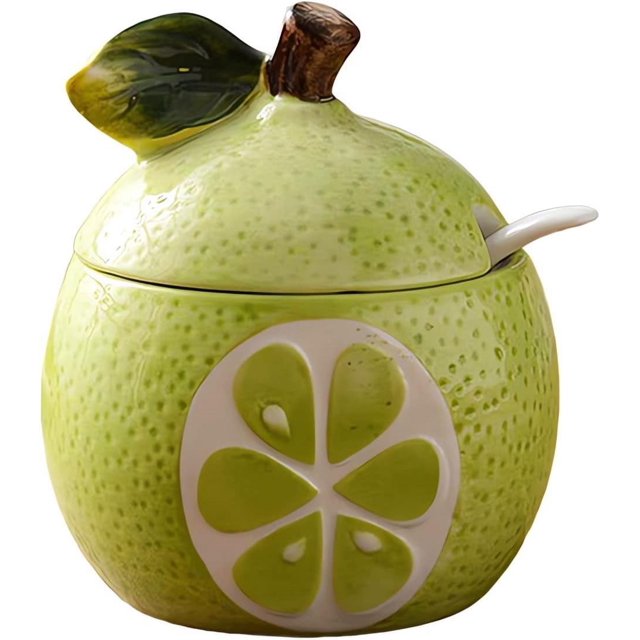 YISITIAN Fruit Shaped Ceramic Sugar Bowl with Lid and Spoon, Decorative Salt and Pepper Storage Jar for Kitchen Countertop, Creative Condiment Pot Set for Dining Table, Seasoning Container(Green)