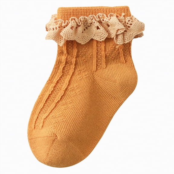 Splozh Flower Girl Socks Toddler Girls Cute Ruffle Lace Ankle Socks Frilly Cotton Socks Gift for Little Girls 9-12 Years,Yellow