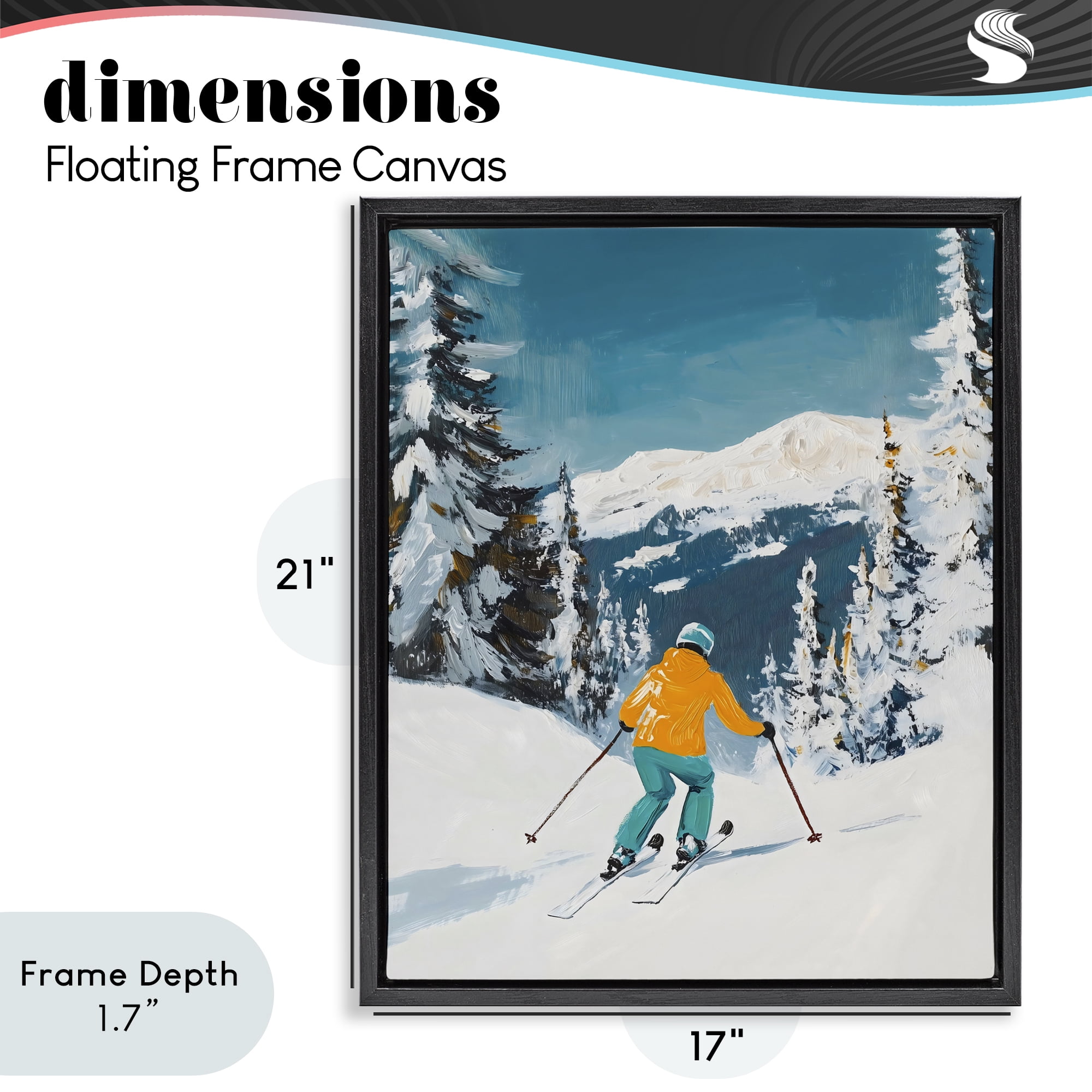 Stupell Industries Downhill Skier on Mountain Black Framed Floater Canvas Wall Art, design by The Prints Vibe