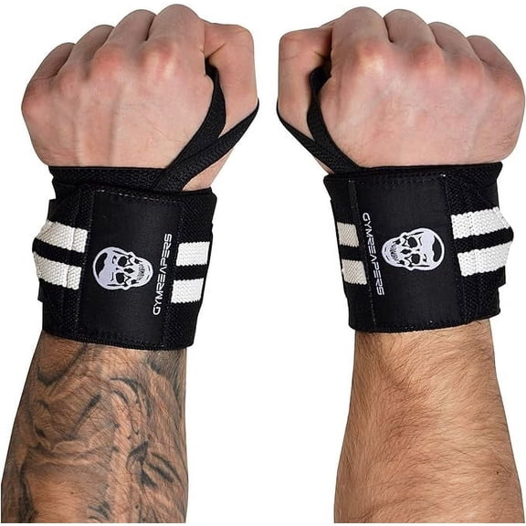 GYMREAPERS Weightlifting Black Wrist Wraps for Powerlifting Competition with Thumb Loop, 18-Inch