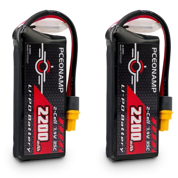 PCEONAMP 2S 2200mAh Battery 7.4V Lipo Battery with XT60 Plug RC battery  35C(Burst 70C) High Discharge Rate Fit for RC Car Truggy Airplane FPV Drone UAV Quadcopter Helicopter Racing Model