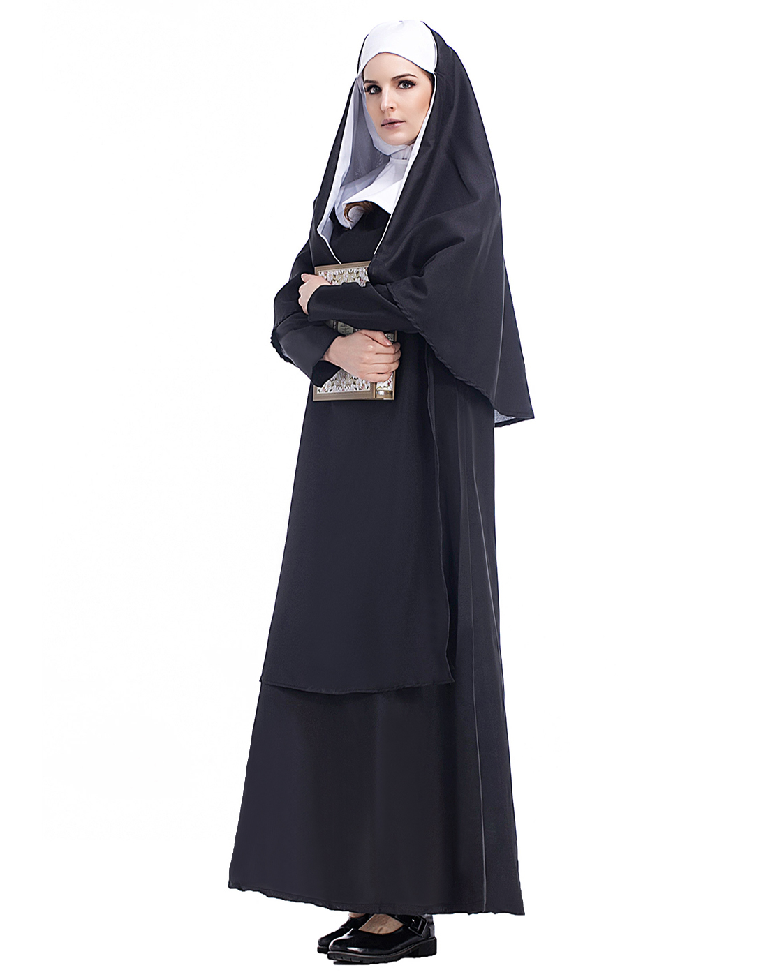 HDE Nun Costume for Women Traditional Adult Sister Black Robe and Habit Religious Halloween Costumes - image 2 of 4