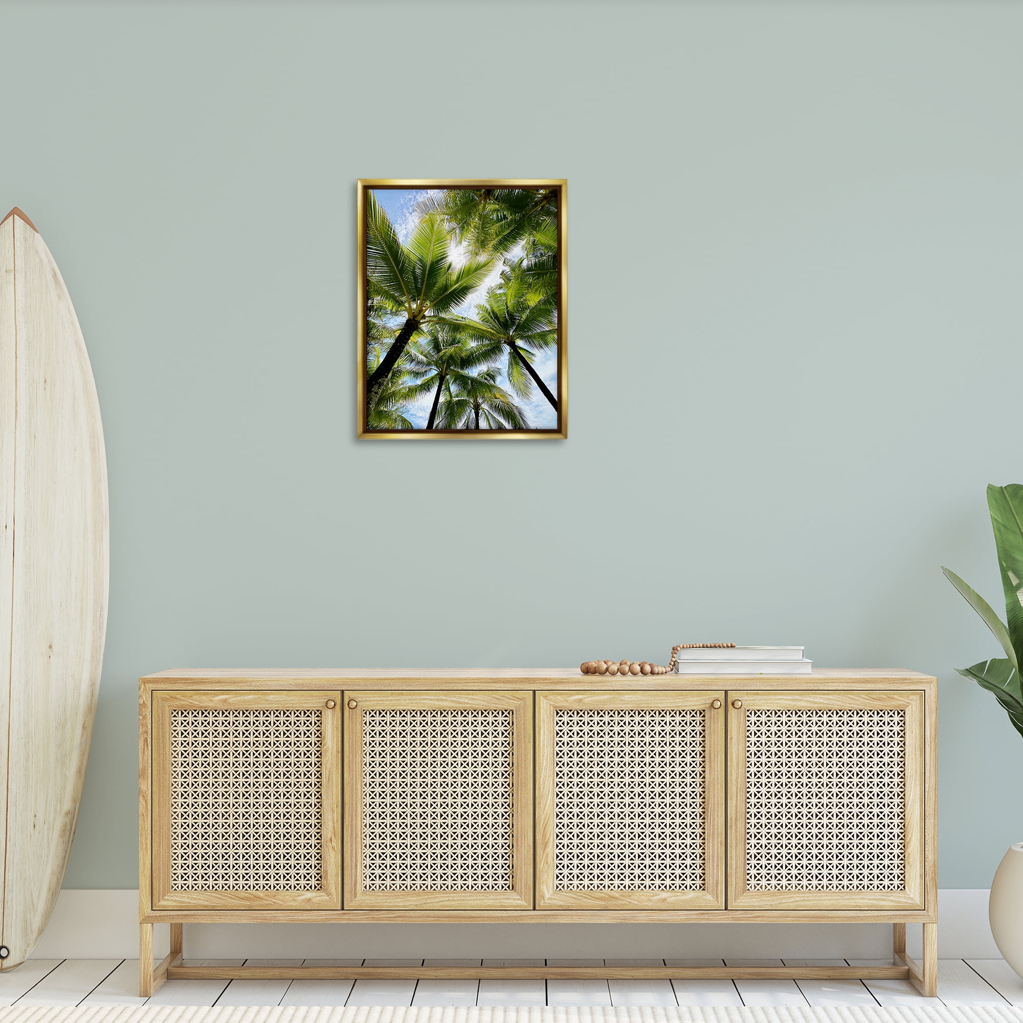 Stupell Industries Overhead Palm Trees Plants & Flowers Photography Gold Floater Framed Canvas Art Print Wall Art, 25 x 31