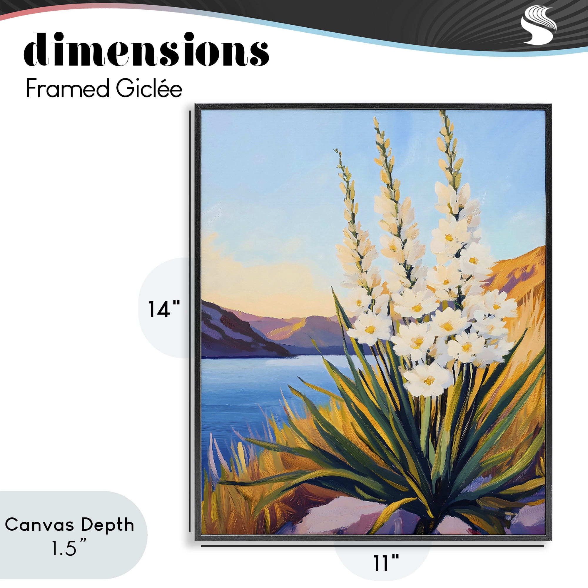 Stupell Industries Yucca in Bloom By The Lake Black Framed Giclee Art, design by The Prints Vibe