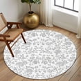 thumbnail image 3 of 5ft Round Rug, Boho Gray Flower Non-Skid Rubber Backing Large Area Rugs - Living Room Bedroom Home Office, Vintage Farmhouse Leaf Spring Plant Indoor Floor Mat Carpets Washable Rug, 3 of 9