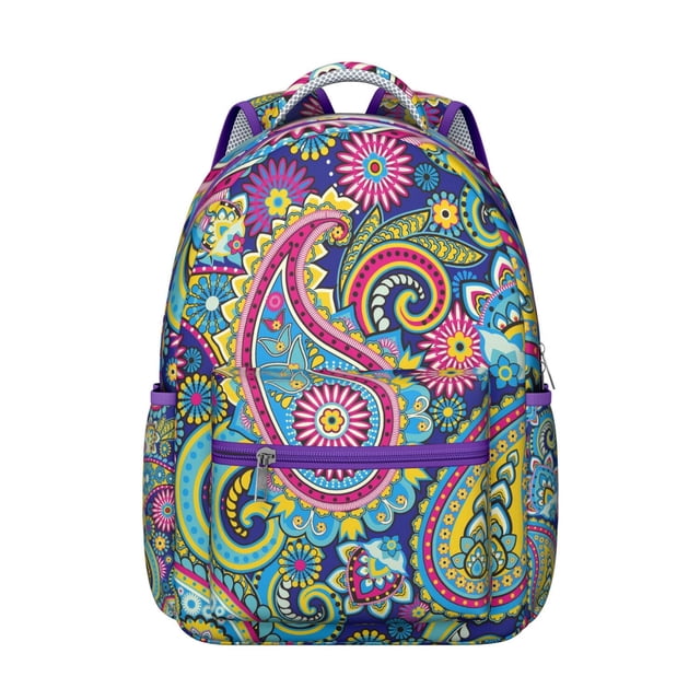 Geometric Paisley Design School Backpack for Students Colorful Artistic Vintage Boho Floral Pattern, Comfortable and Multifunctional Students’s Backpack