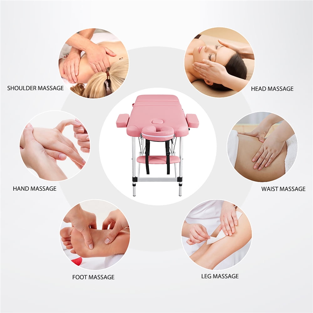 Renwick 3 Section Aluminum Massage Table with Removable Headrest Armrest, 84" x 31.5", Pink