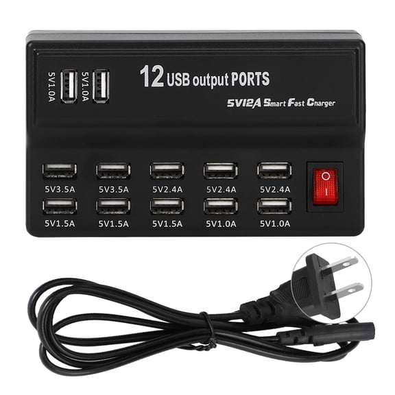 USB Adapter, 12 USB Ports USB Power Strip, for Travel PC Digital Camera Office Mobile Phone Home US Plug