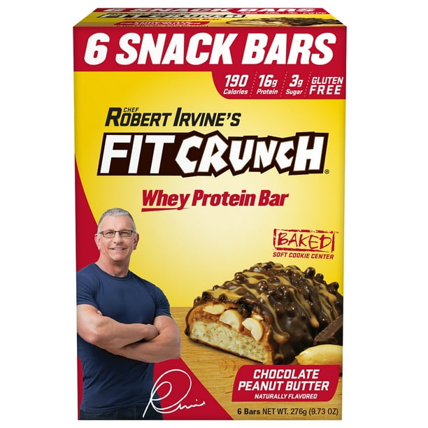 Chef Robert Irvine's FITCRUNCH Chocolate Peanut Butter, High Protein Baked Bar, 16g Protein, 9.