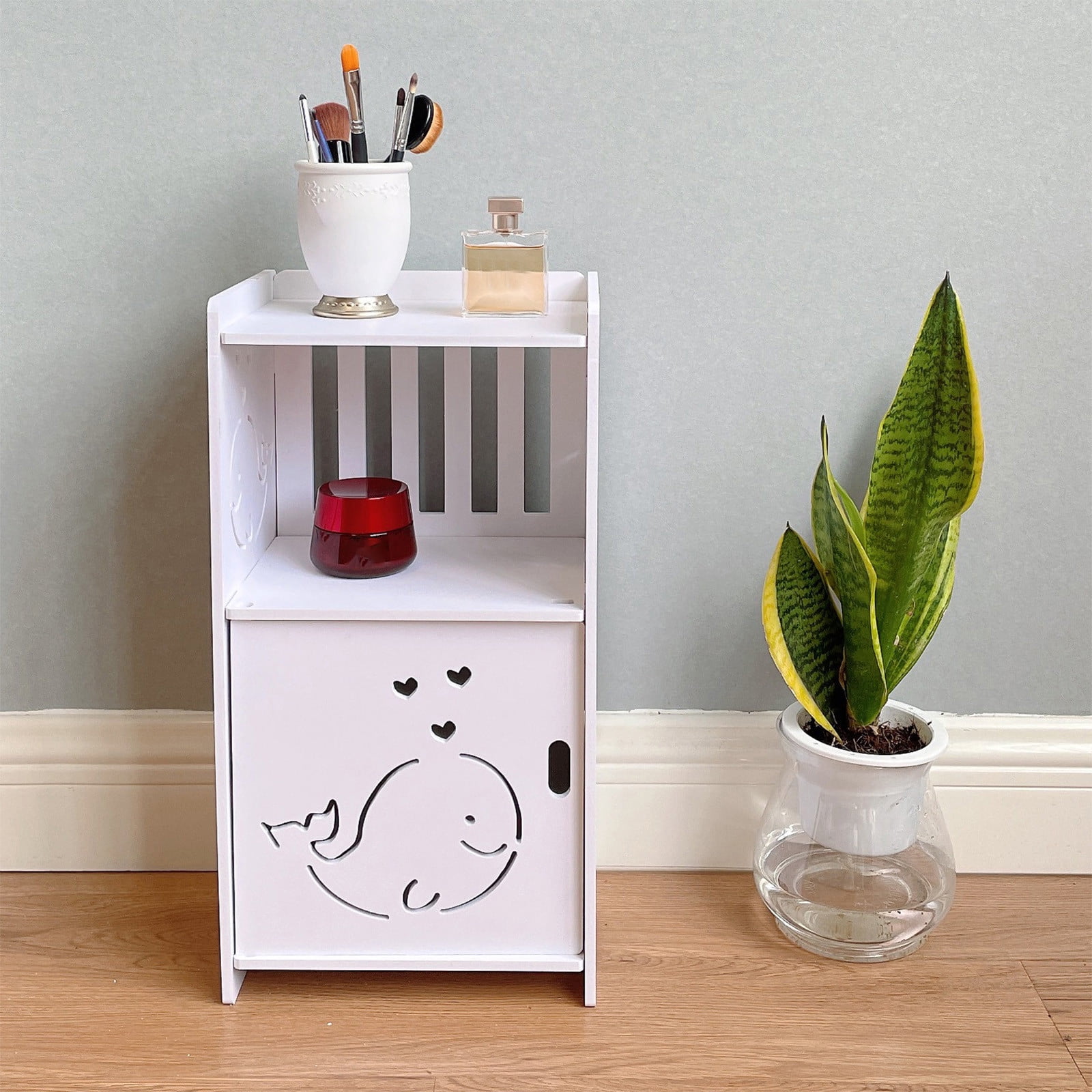 Yunuuuoa Nightstand with Storage Shelves, Modern Bedside Table, Small End Table for Bedroom, Living Room, Office, Sturdy Side Table with Open Shelf and Decorative Cut-Out Design