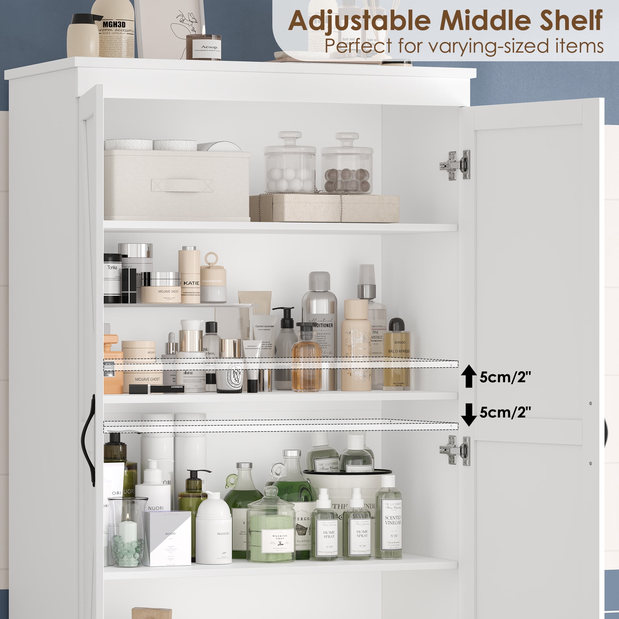 Homfa 70.3"H Bathroom Storage Cabinet, Farmhouse Linen Storage Cabinet with 2 Drawers, White