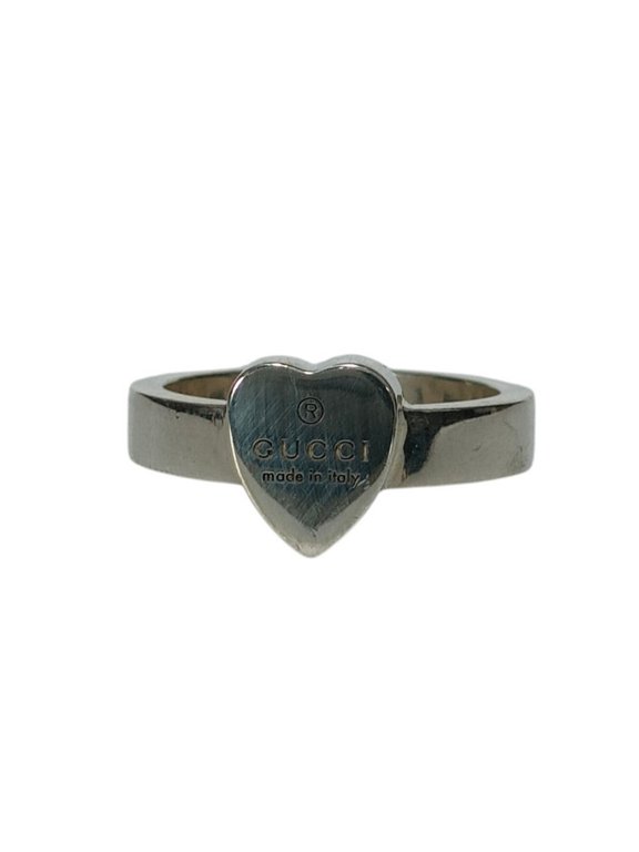 Pre-Owned GUCCI AG925 Heart Mark Ring, Size 1 (approx.), Silver, Women's