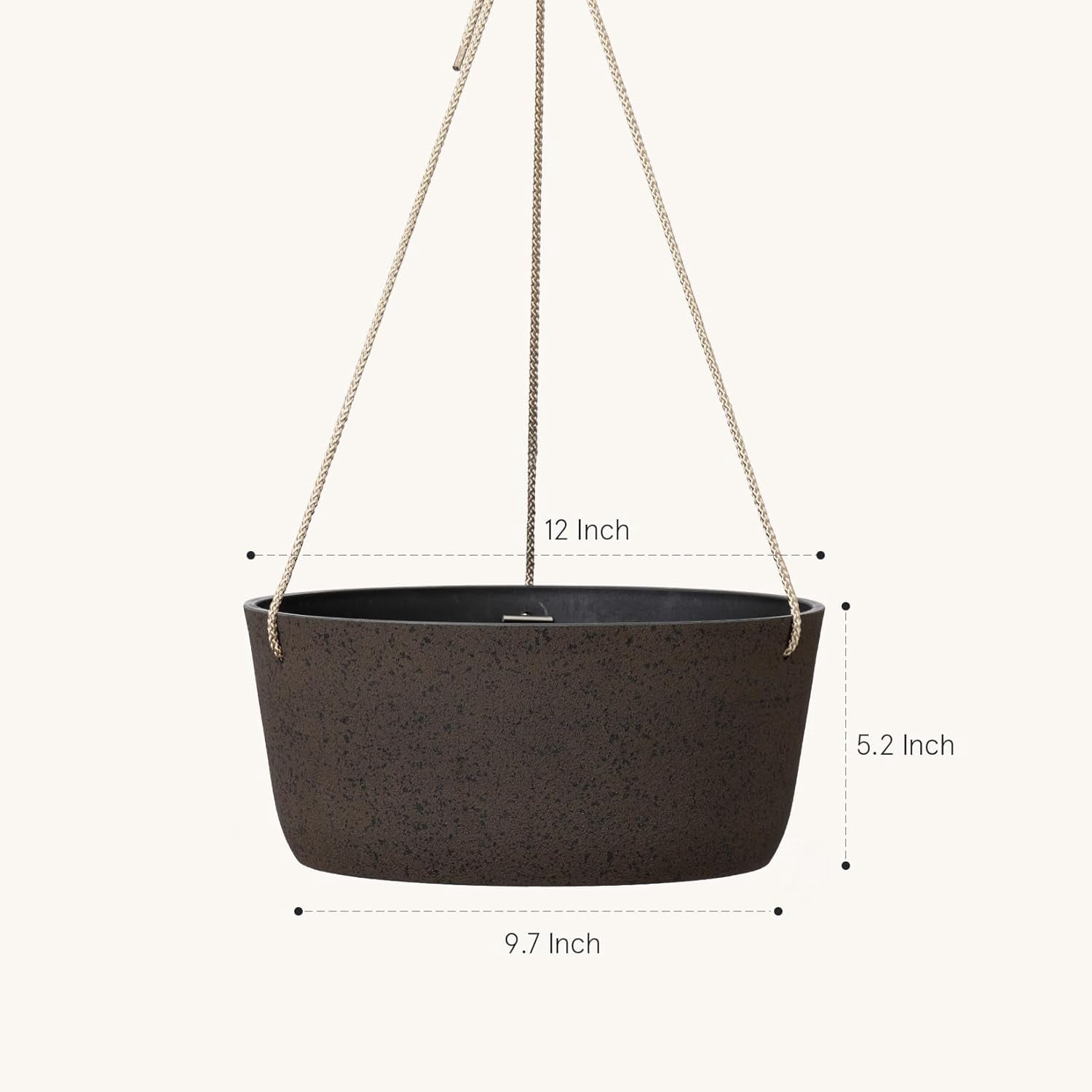 Large Hanging Planters - 12 Inch Outdoor Flower Pots, Hanging Garden Planters Set of 2, Black Charcoal
