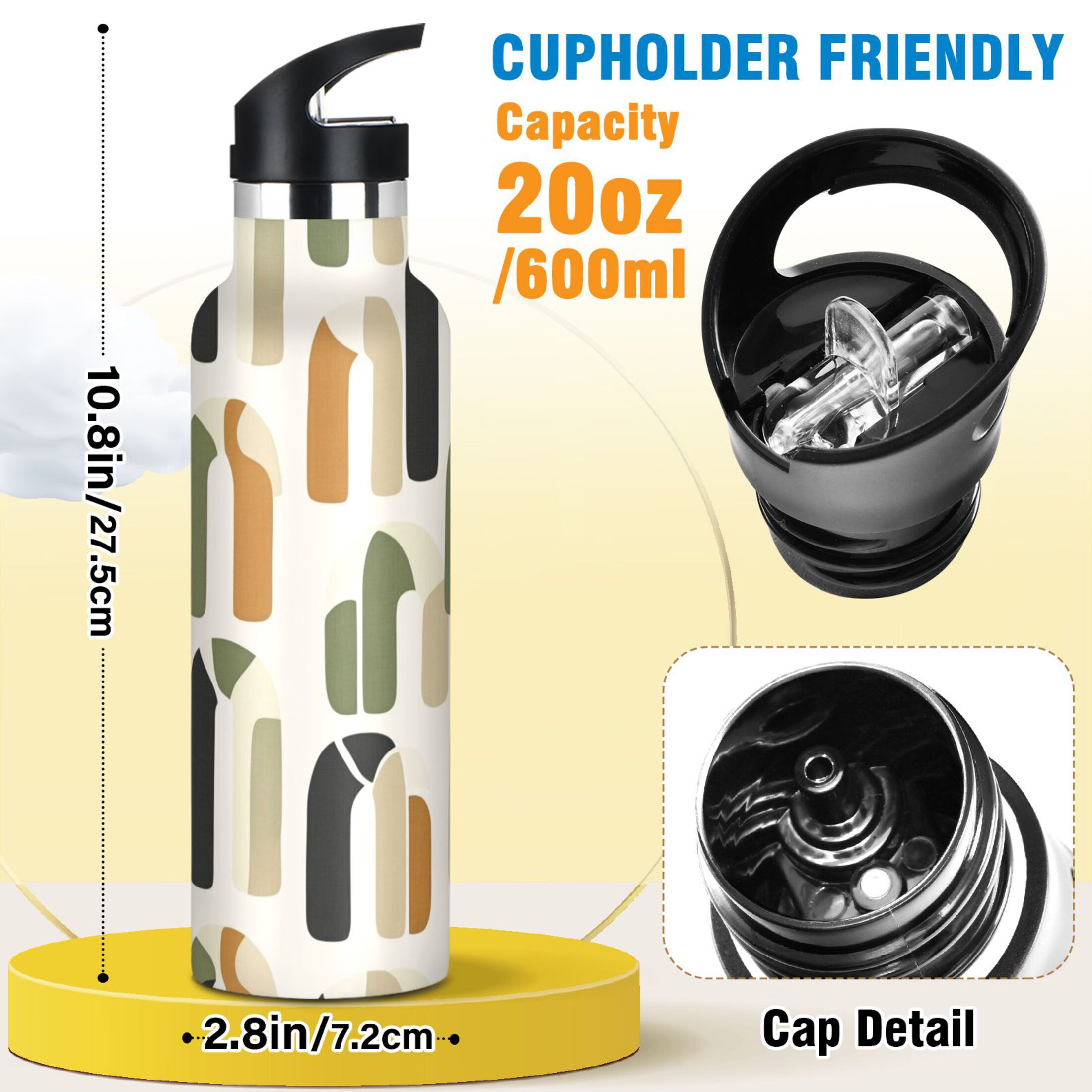 Kids Insulated Stainless Steel Sports Water Bottle 600ml (20oz) Arch Motif