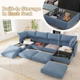 thumbnail image 3 of Chalantevo 128" Modular Sectional Sleeper Sofa Bed with Storage & Washable Covers,10-Seater Chenille,Movable Ottoman,for Living Room,Blue, 3 of 8