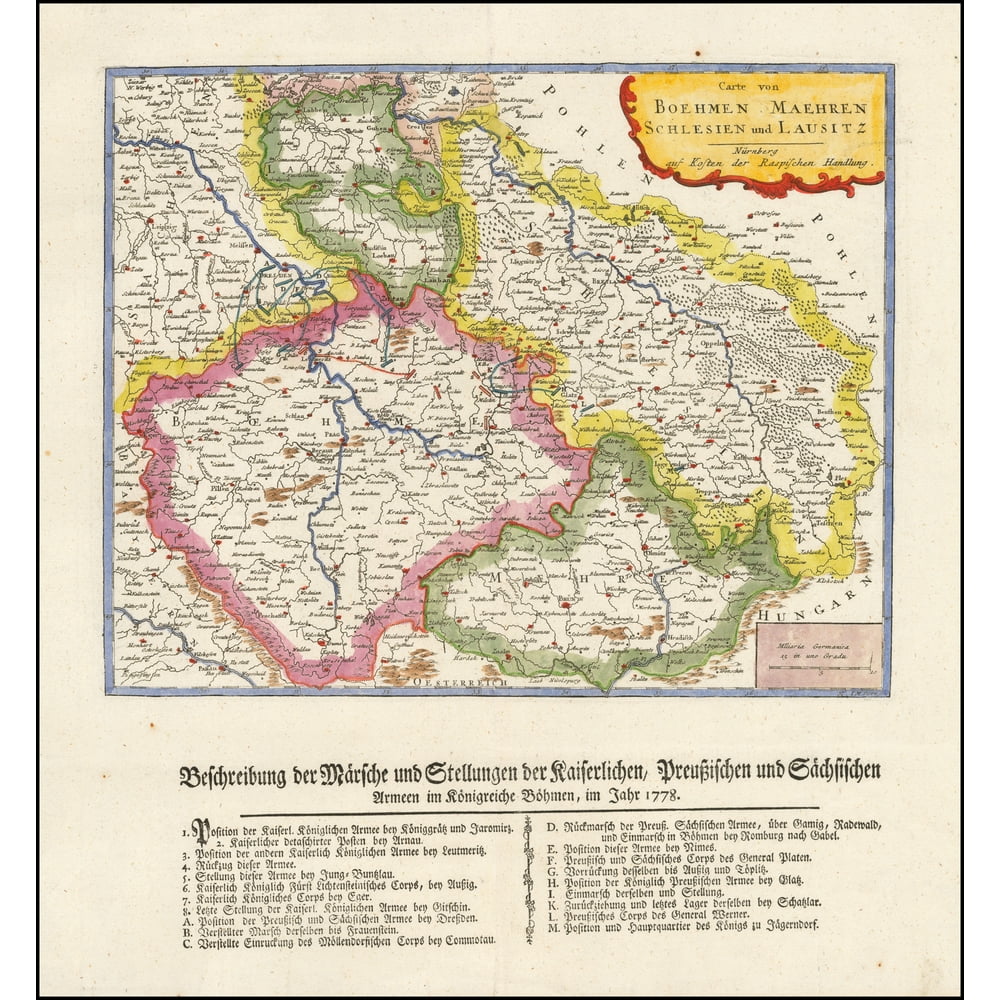 Carte von Boehmen Maehren Schlesien und Lausitz-20 Inch By 30 Inch