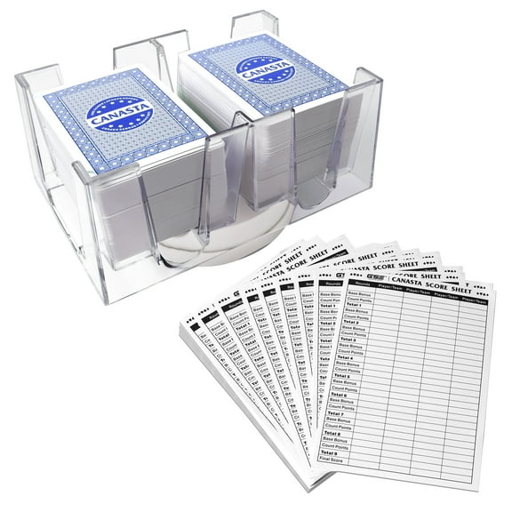 GSE Games & Sports Expert Canasta Playing Cards Game Set, Includes 6 Deck of Blue Canasta Cards, a Revolving Card Tray Holder and 100 Sheet Canasta Score Pad