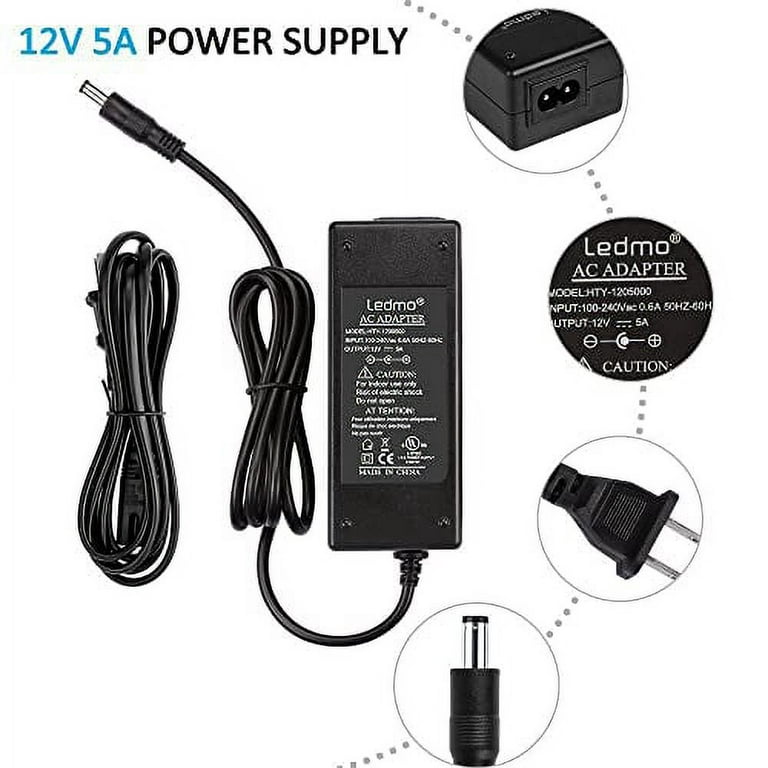 BXIZXD 12V 5A 60W LED Power Supply Adapter 120V AC to 12V DC Transformer  with 5.5