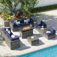 thumbnail image 4 of Clouddwell 11 Piece Patio Furniture Set with 44” Fire Pit Table Wicker Rattan Patio Conversation Set Outdoor Sectional Sofa Set with Coffee Table and Blue Cushions, 4 of 9