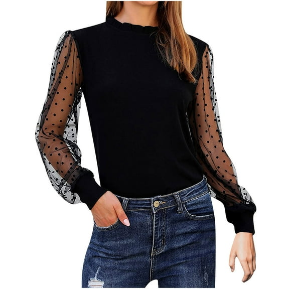 ZVNAΖH Womens Mesh Sheer Long Sleeve Layering Top Mock Neck Lace Floral Blouses Casual Business Spring Fall Outfits