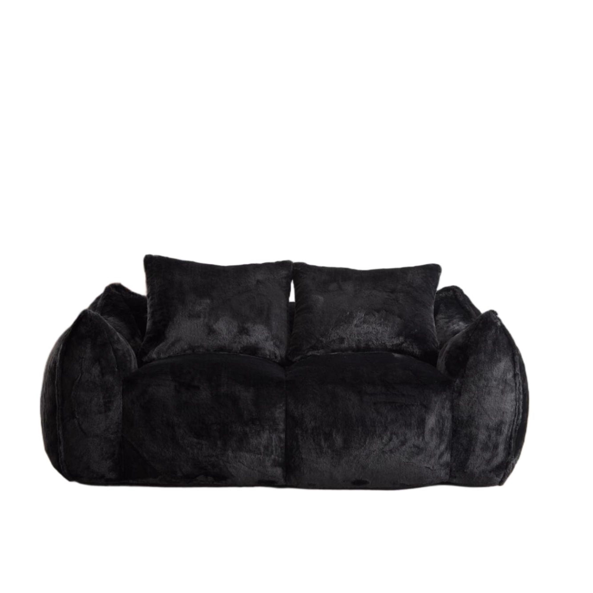 Leumius Giant Bean Bag Sofa Couch for Adults, Upholstered Loveseat Floor Sofa with Pillows and Armrests, Oversized Floor Sofa for Living Room Bedroom,Black