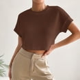 thumbnail image 2 of Pisexur Hauts pour Femmes, Hauts pour Femmes Mode Tendance Femmes Col Rond Manches Courtes Couleur Unie Chemise Décontractée Courte Blouses d'Été Café, m, 2 of 6
