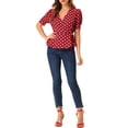 thumbnail image 2 of INSPIRE CHIC Hauts à Pois pour Femmes, Taille Nouée, Volants, Bourgogne TG, 2 of 6