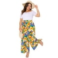 thumbnail image 3 of DARING DIVA Women's Plus Boho Floral Palazzo Trousers Pants 1X Yellow Orange, 3 of 6