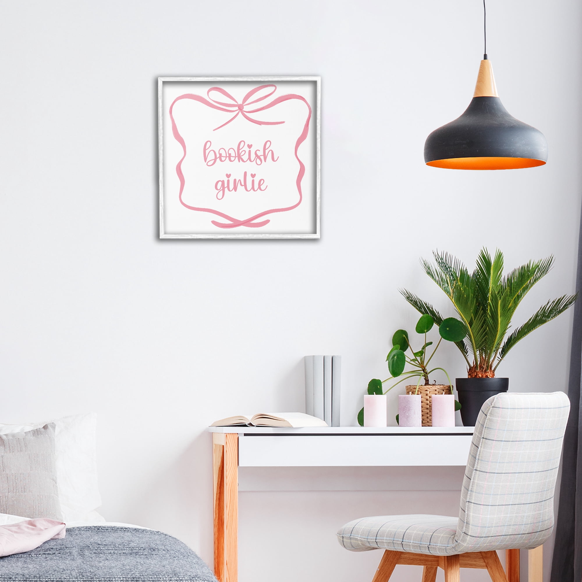 Stupell Industries Bookish Girlie with Bow White Framed Giclee Art, design by Lucille Price