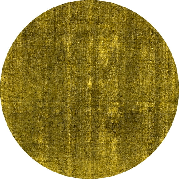 Ahgly Company Machine Washable Indoor Round Oriental Yellow Industrial Area Rugs, 7' Round