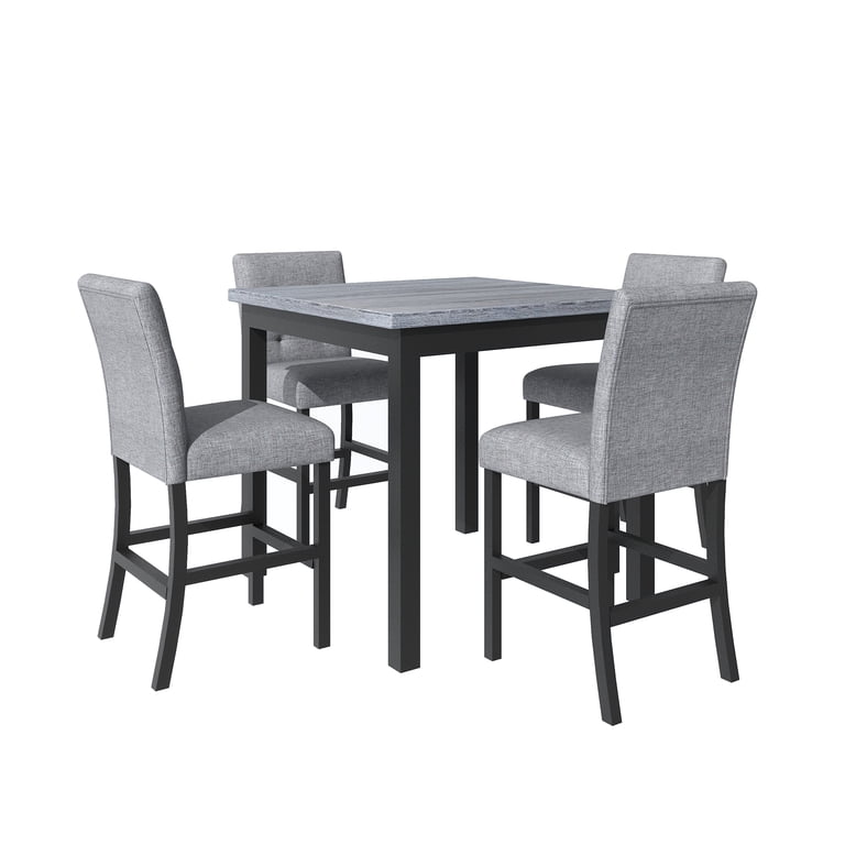 Long Table Setting Counter Height Dining Set, 5-Piece Solid Wood Table with 4 Upholstered ...