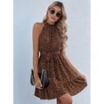 thumbnail image 3 of Women Halter Neck Dress 2025 Summer Casual Sleeveless Polka Dot Ruffle Mini Boho Beach Dress Coffee Color XL, 3 of 6