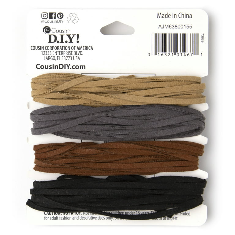 Cousin DIY Faux Suede Cord String, Model#63800155, Black, Brown and Gray, 4 PC, Size: 40