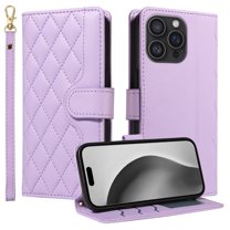 Dteck Wallet Case for iPhone 8 Plus/7 Plus with Wrist Strap Shoulder Strap, Shockproof Magnetic Multiple Card Slots Purse PU Leather Stand Phone Cover, Purple