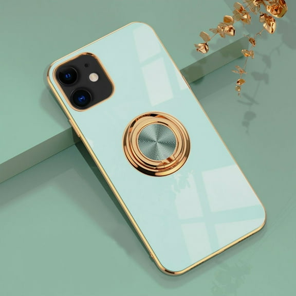 Electroplating Magnetic Finger Ring Holder Apple iPhone 12 Case (Light Blue) Grip Kickstand Shockproof and Scratch Resistant Protection Cover