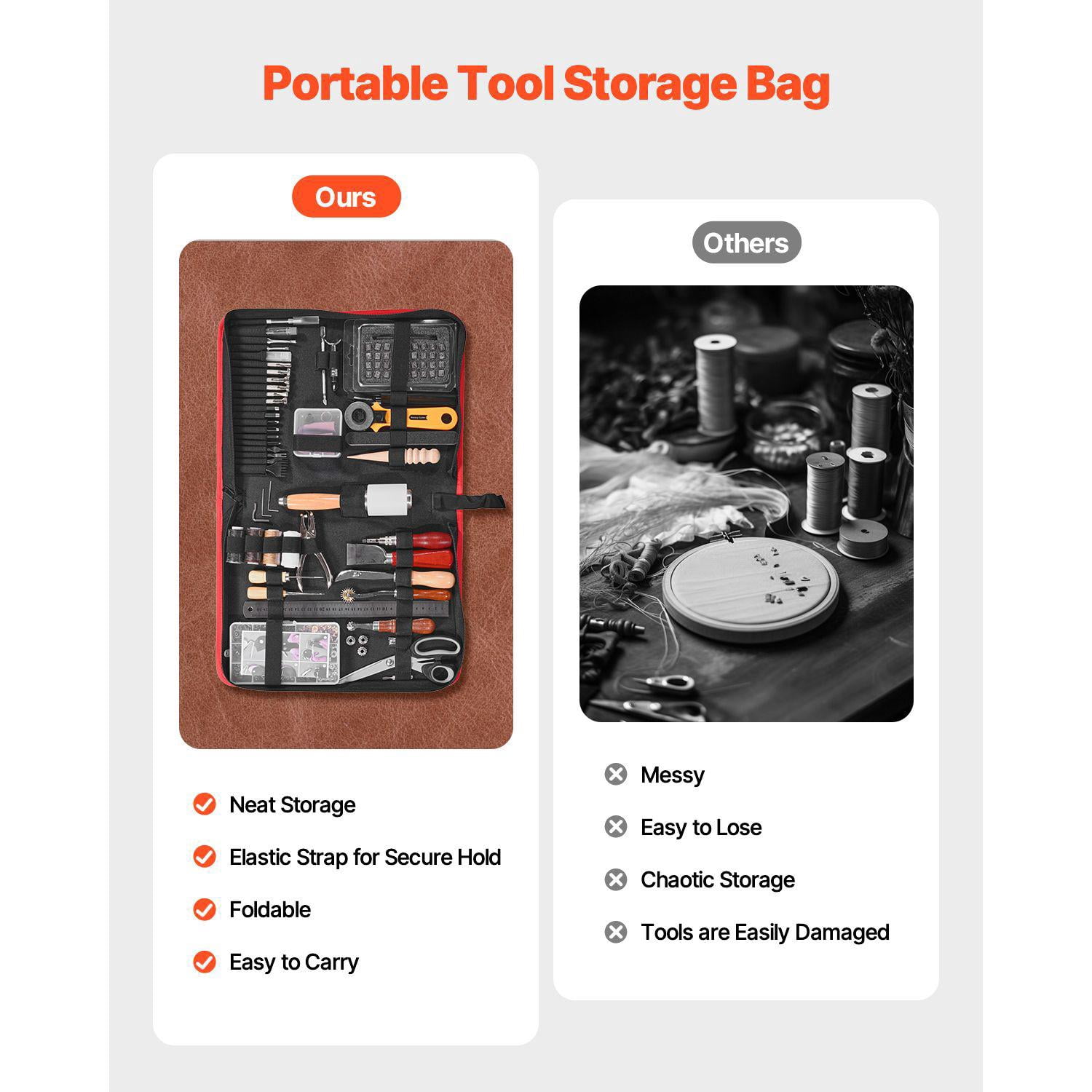 Leather Craft Tools Kit 61 PCS with Portable Canvas Bag for Engraving Punching Sewing Stamping Sanding Ideal for Beginners DIY Enthusiasts Professionals