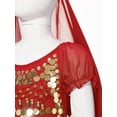 thumbnail image 6 of YONGHS Kids Girls Belly Dance Performance Cosplay Costume Crop Top with Pants Head Veil Set Red 2-3, 6 of 7