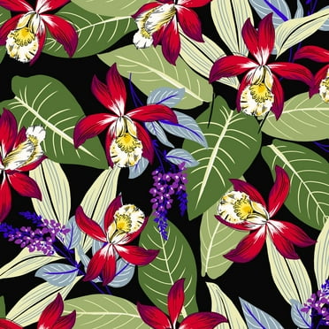 FREE SHIPPING!!! Black True Red Floral Printed Hi-Multi Chiffon Washed Fabric, DIY Projects by the Yard - PRINT FABRIC