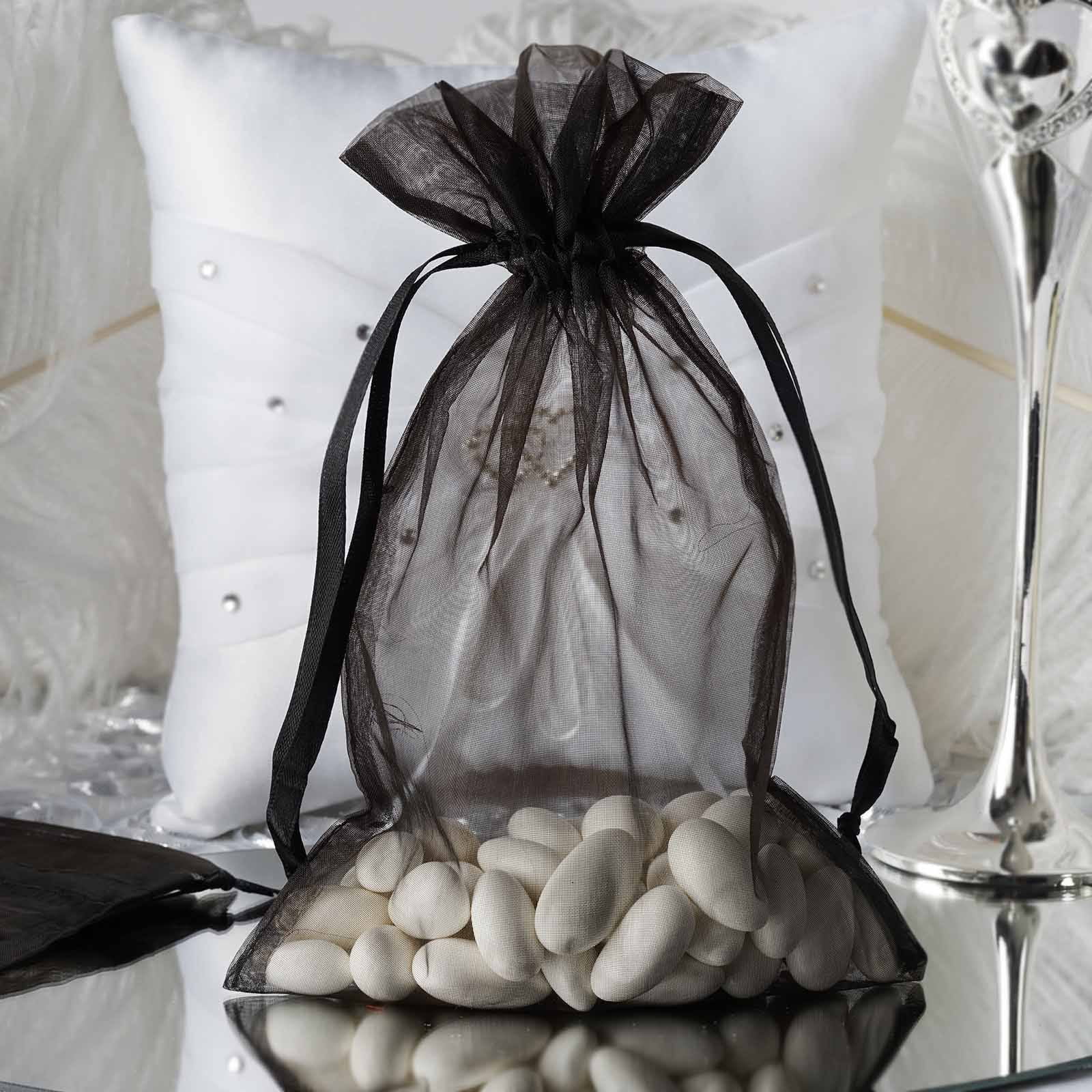 Efavormart 10PCS BLACK Organza Gift Bag Drawstring Pouch Wedding Favors ...