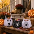 thumbnail image 3 of Halloween Candy Bag, Spider Web Black Fabric Design, 1 Pack Portable Handheld Treat Pouch, Kids Trick or Treat Party Favor Storage Bucket for Halloween Holiday Decorations Gift Giving, 3 of 6