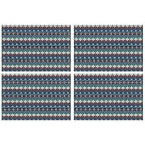 Colorful Boho Vintage Floral Flax Placemats Set of 4, 12x18 Inch Rustic Tribal Folk Style Table Mats, Washable Ethnic Decor for Earthy Dining or Kitchen Table