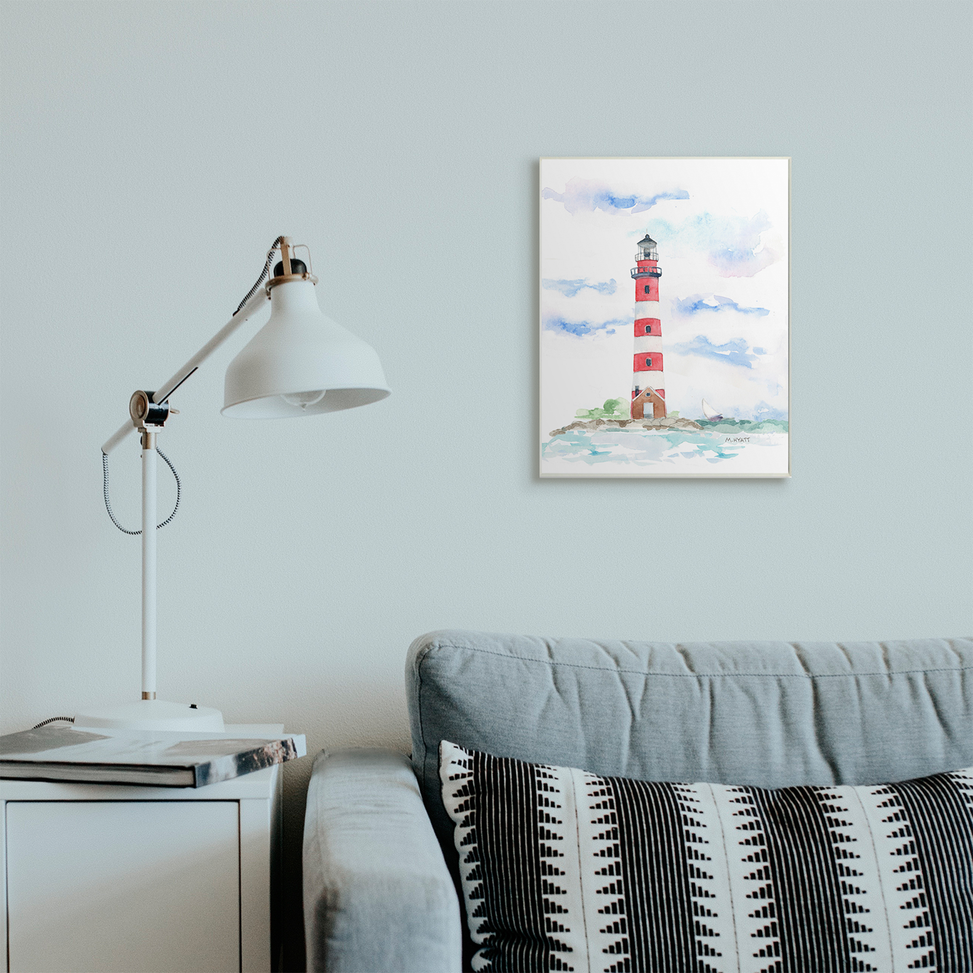 Stupell Industries Red Stripe Lighthouse Soft Coastal Landscape Wall Plaque, 13 x 19, Design by Melissa Hyatt LLC