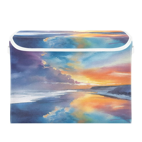 Storage Box With Lid 16.5x12.6x11.8In Foldable Stacked Household Storage Box Watercolor Sky