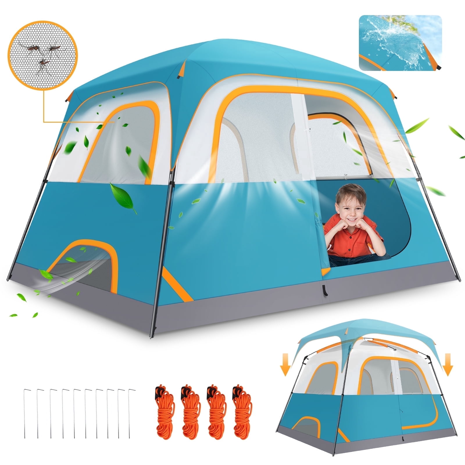 SANOPY 6 Person Camping Tent, Waterproof Family Cabin Tent with Rainfly & Mesh Windows, Easy Setup Lightweight Tent for Camping, Hiking, Beach & Outdoor, Blue