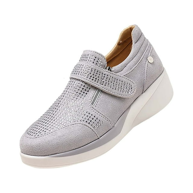 New European And American Rhinestone Suede Breathable Wedge Casual Shoes