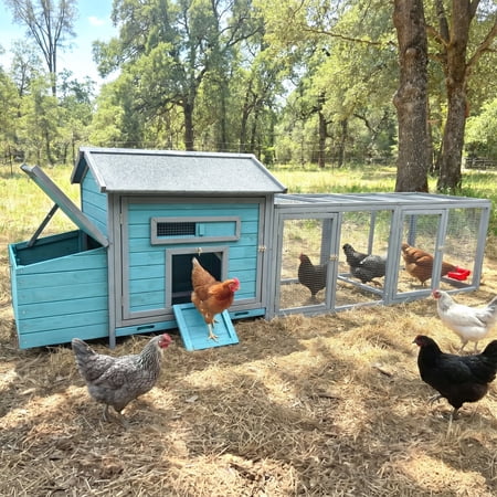 Hemvt Wooden Chicken Coop with Outdoor Run 114 Large Hen House with Nesting Box & Pull-Out Tray Weatherproof Poultry Cage for 2-3 Chickens Backyard Chicken Run with Ramp & Lockable Doors