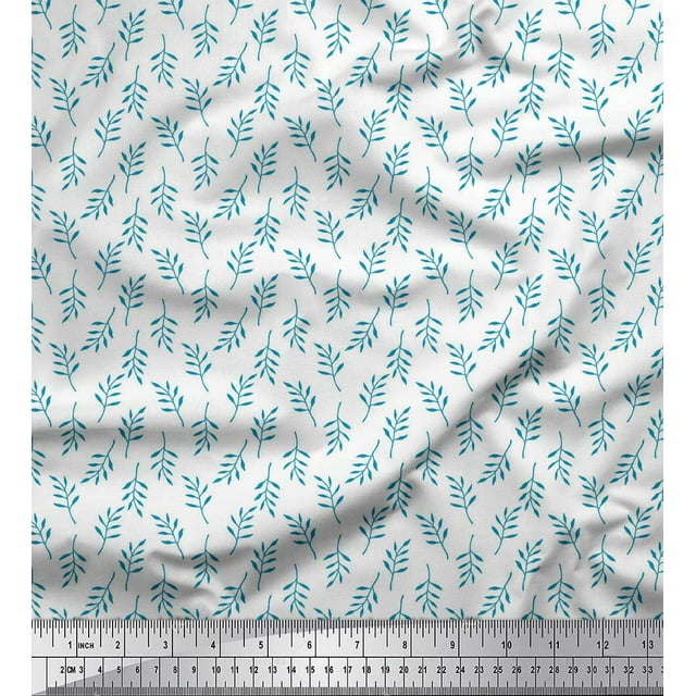 Soimoi Blue Velvet Fabric Pecan Leaves Decor Fabric Printed Yard 58 Inch Wide