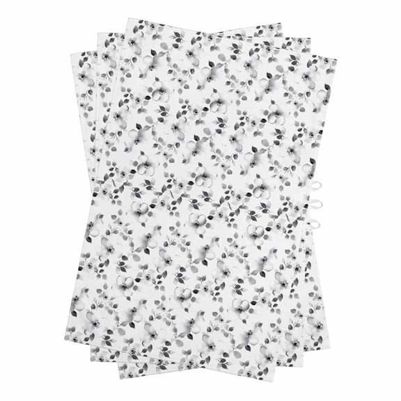 Gray Botanical Kitchen Towels Set of 3, Water Absorbent Dish Towel, Retro Blossom Floral Farmhouse Wildflower Decorative Hand Towels - Quick Drying Cloth for Cooking Baking, 18x28 Inch