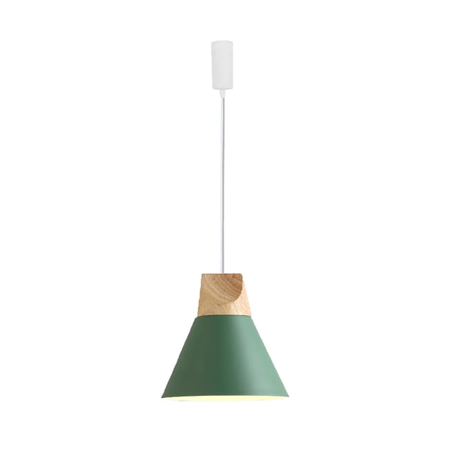 FSLiving H-Type Track Lights,Adjustable Wire Length Freely,Modern Pendant Lighting Fixtures w/ Macaron Aluminum&Wood Shade for Kitchen Island,Bulb Not Included - Green (1 Light)