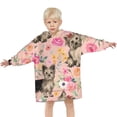 thumbnail image 3 of Yorkie Dog and Flower Florals Blanket Hoodies for Kids 6-13YR Oversize Wearable Blanket Hoodies for Boys Girls Teens, 3 of 7